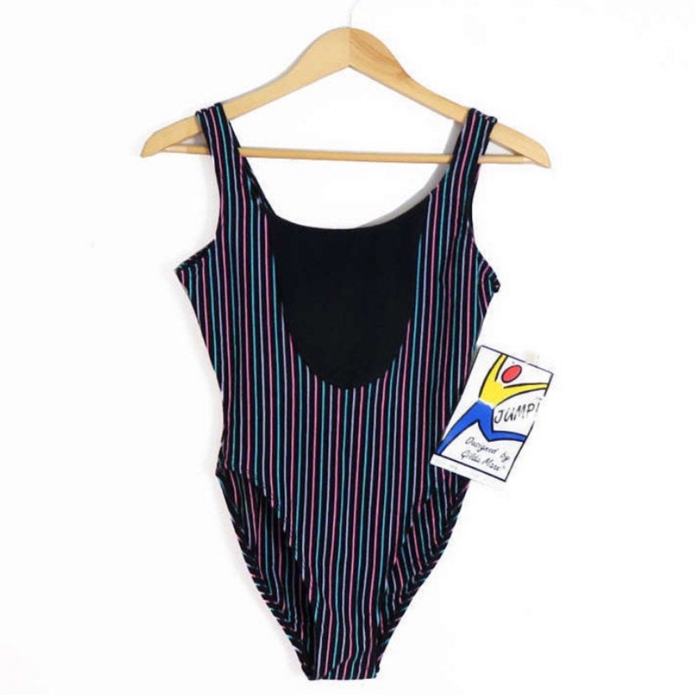 Vintage 80s Bodysuit ✦ Pastel Stripes ✦ Deadstock